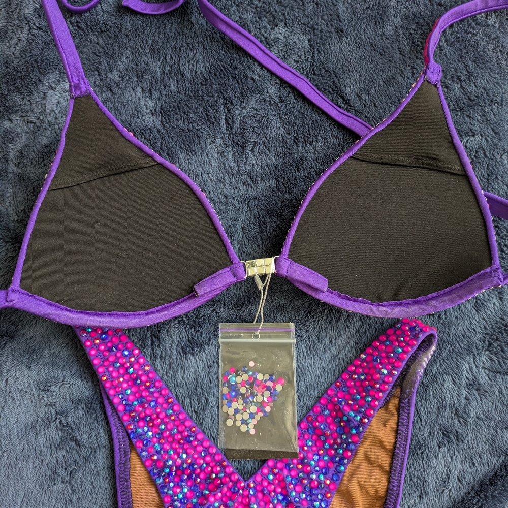 Vibrant Pink, Blue, And Purple Rhinestone competition Bikini Set - Picture 4 of 8